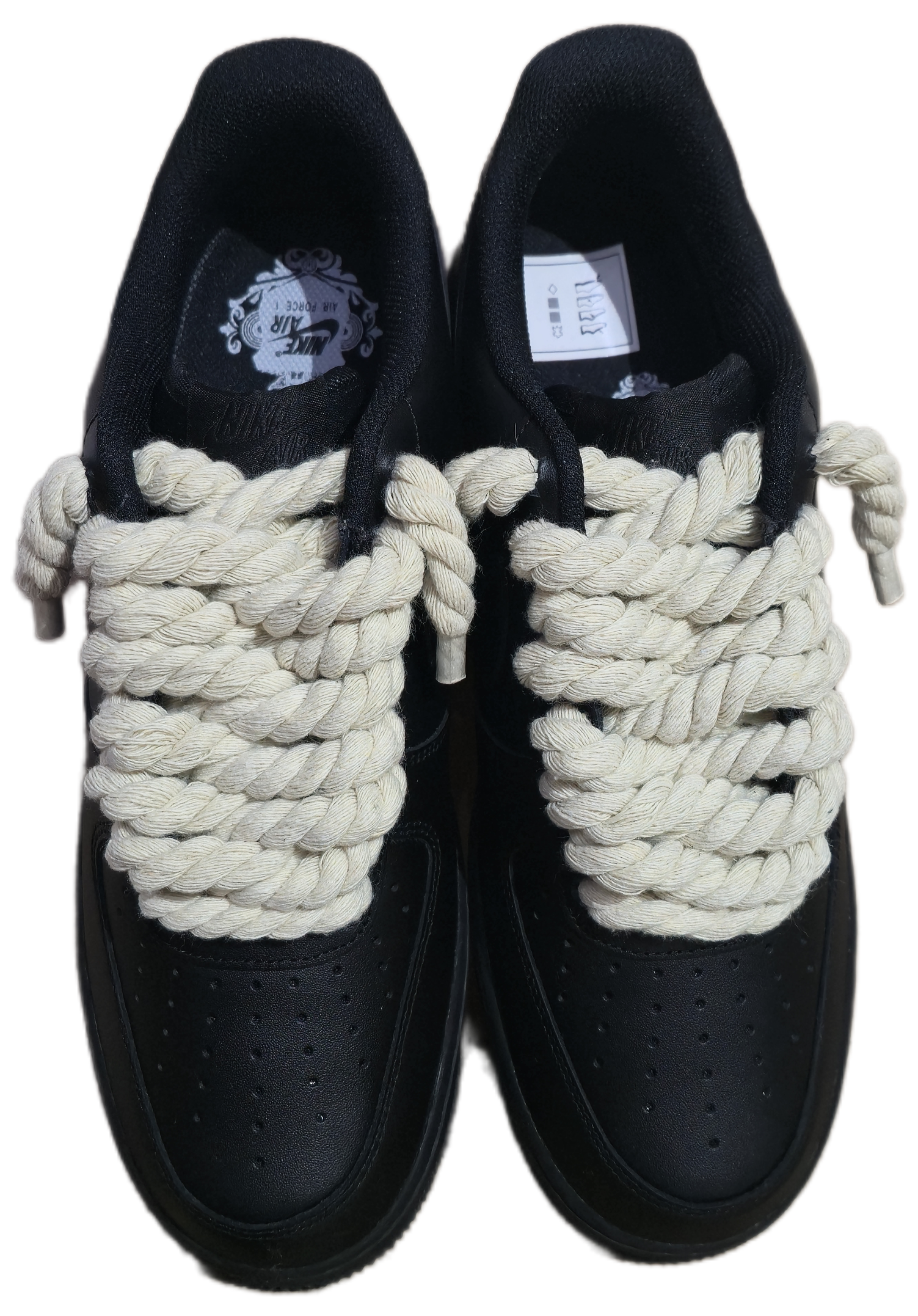 NIKE AIR FORCE 1 BLACK BEIGE ROPE LACES - Image 2