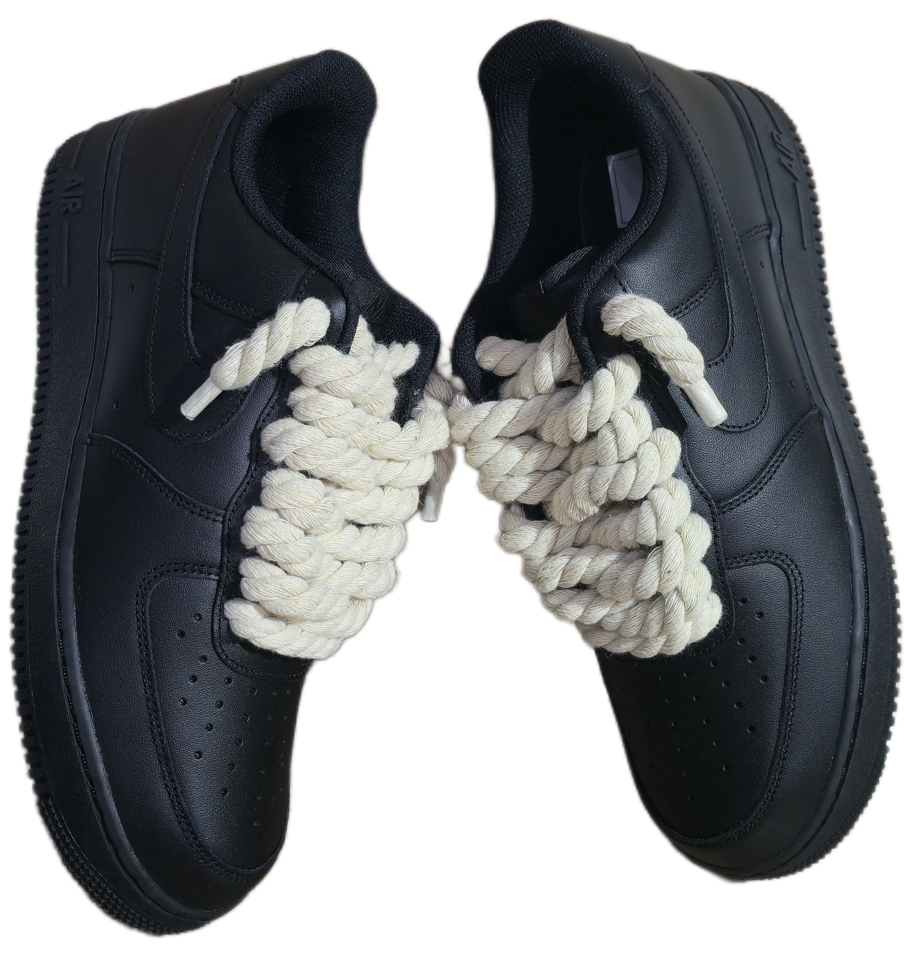 NIKE AIR FORCE 1 BLACK BEIGE ROPE LACES - Image 3