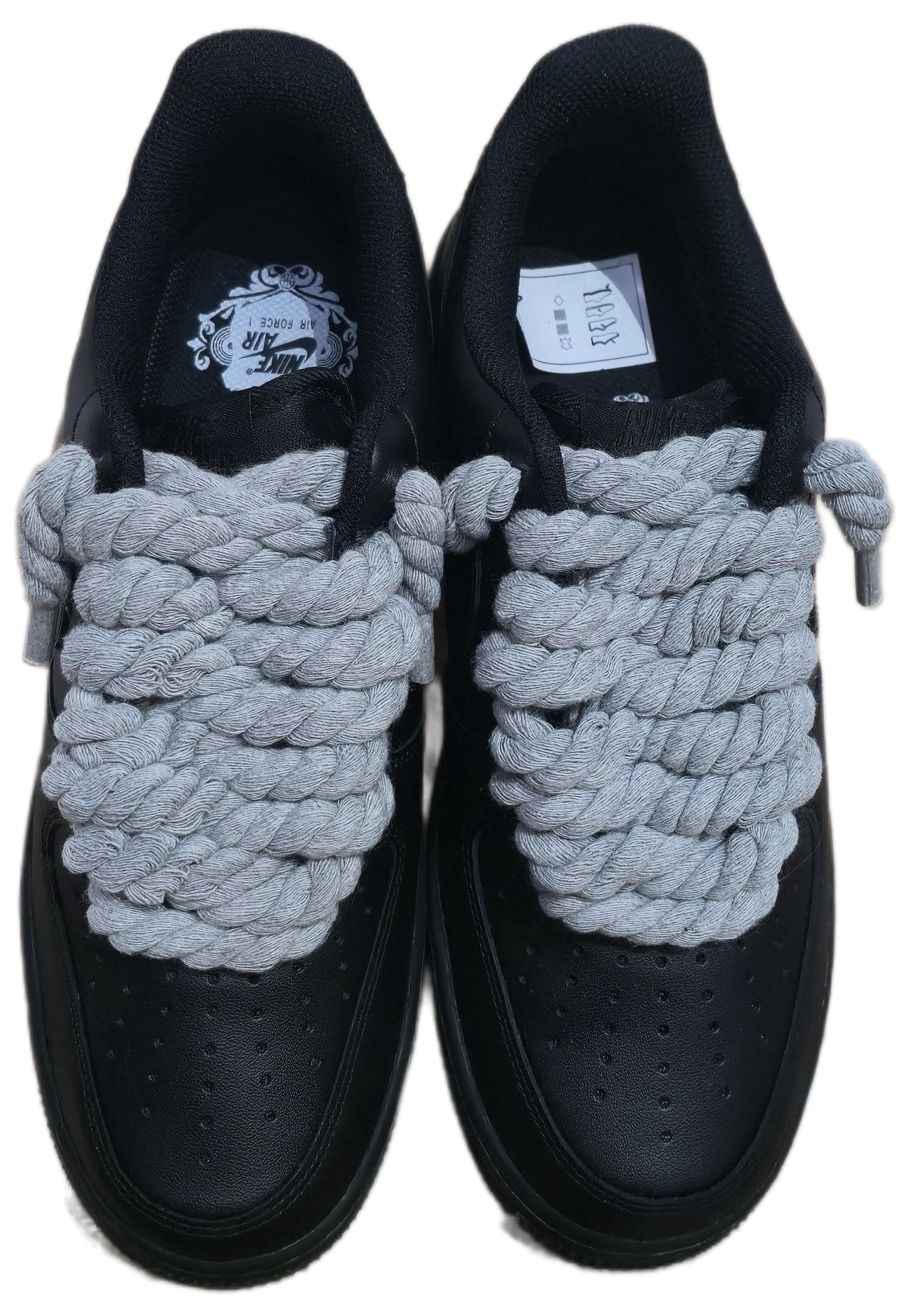 NIKE AIR FORCE 1 BLACK GREY ROPE LACES - Image 2