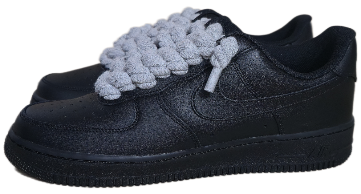 NIKE AIR FORCE 1 BLACK GREY ROPE LACES