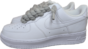 NIKE AIR FORCE 1 TRIPLE WHITE GREY ROPE LACES
