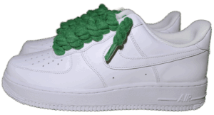NIKE AIR FORCE 1 TRIPLE WHITE GREEN ROPE LACES