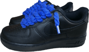 NIKE AIR FORCE 1 BLACK BLUE ROPE LACES