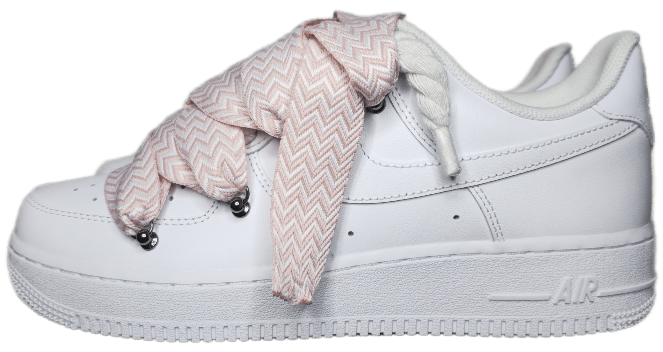NIKE AIR FORCE 1 TRIPLE WHITE PINK LANVIN ROPE LACES